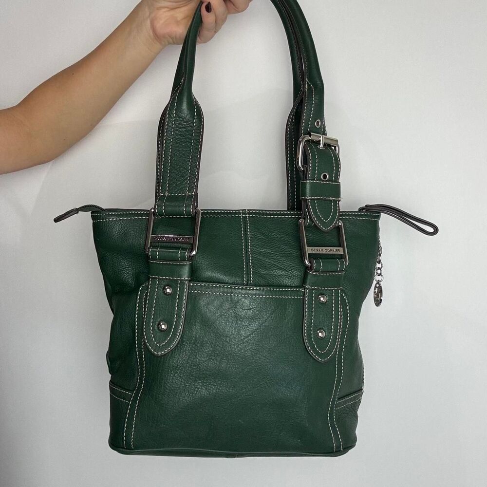 Franco Sarto Vintage 90s Y2K Green leather tote bag with buckle detail